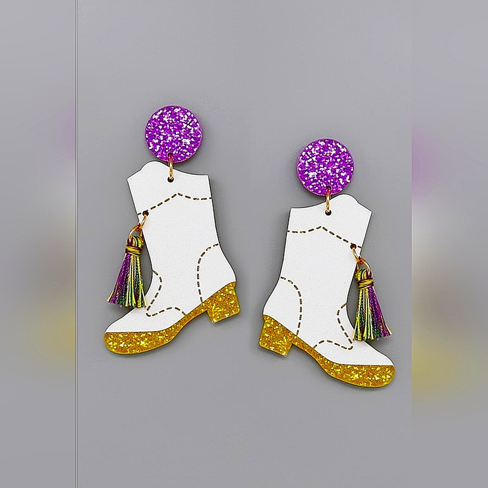 Mardi Gras earrings seed bead White Majorette Boots